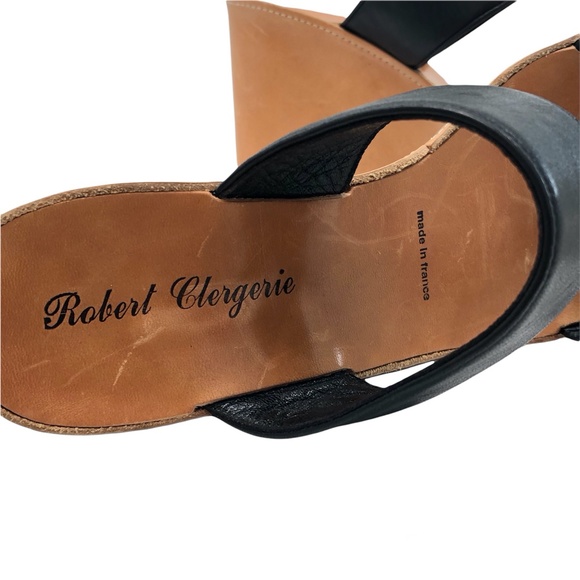 ROBERT CLERGERIE BLACK & TAN LEATHER PLATFORM WEDGES SIZE 8.5 - Picture 12 of 12